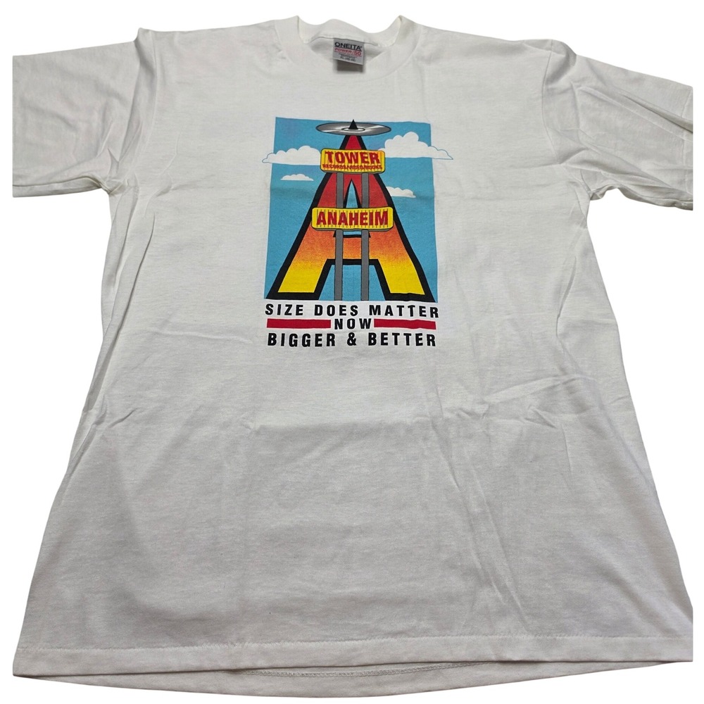 Vintage Tower Records Anaheim T Shirt White Oneita Power 50 Graphic XL 46-48